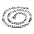 Polished silver stainless steel Cuban link bracelet with iced out CZ zircon box clasp - Silver Color Iced Out Necklace (KN35982-K)