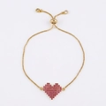 Adjustable gold chain bracelet featuring a micro-pave pink zircon heart pendant - Red Heart Style / Gold