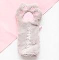 Trousse chat grise en peluche avec coussinets roses en cœur et broderie YEAH - Broderie YEAH / Gris