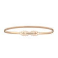 Detail of elegant gold leaf buckle on elastic metal waist belt for women's dresses - Gold-Double Leaf Buckle