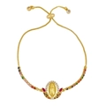 Bracelet doré ajustable avec pendentif Vierge Marie et pierres de zircone multicolores - Style B-Madone Ovale