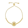 Golden Virgin Mary medallion bracelet with white crystals and adjustable box chain - brc10-A/Round Virgin Mary
