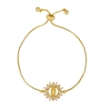 Adjustable golden bolo bracelet featuring Virgin Mary medal and zircon sunflower motif - brc10-C/Sunburst Virgin Mary