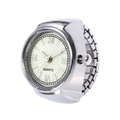 Elegant silver alloy finger watch with white roman numeral dial and elastic band - Large Ring Silver