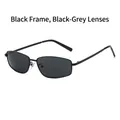 Sleek rectangular black metal frame sunglasses with dark gray lenses for modern style - Black Frame Black Grey Lens