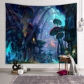 Arazzo bohémien con funghi luminosi e scena di casa fantasy su una parete bianca - GT104503 / 73X95CM (Tessuto spazzolato)