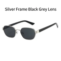 Vintage oval metal sunglasses with silver frame and black grey lenses for women - Silver Frame Black Grey Lens