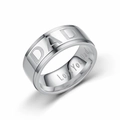 Close-up view of a polished silver stainless steel ring featuring bold DAD engraving details - US 6 / Silver