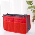 Organizador de bolsos rojo de nylon con bolsillos de malla gris y cremallera doble - Rojo Anaranjado