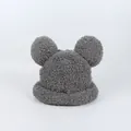 Close-up of thick grey plush material and cute Mickey style round ears on the winter hat - 50-57cm / Gray