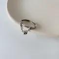 Anello in argento S925 con ciondolo smiley, catena e incisione Happy in stile vintage - Anello con Ciondolo Rotondo