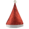 Cappello di Babbo Natale classico rosso e bianco con tessuto luccicante e peluche - Rosso