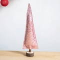 Mini sapin de Noël à paillettes roses sur socle en bois naturel décoratif de table - Grand / Rose