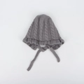 Detail of grey cable knit baby bonnet with ruffle trim and soft textured yarn - Kids (46-50CM) / Gray