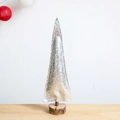 Mini sapin de Noël argenté à paillettes avec socle en bois naturel pour décor de table - Petit / Argenté
