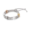 Adjustable stainless steel bead bracelet in silver and gold with white pearls and zircons - Two-tone Style (KB116547-KFC)