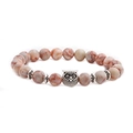 8mm Natursteinperlen-Armband mit Vintage Silber Eulen-Anhänger auf weißem Grund - Rotes Netzwerk Eule
