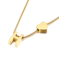 Adjustable golden box chain necklace with letter H and heart pendant in steel - Letter H Necklace (KN88656-KFC) / Gold