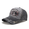 Vintage gewassen katoenen baseballpet met haaienborduurwerk en distressed streetstyle-look - Verstelbaar / Zwart