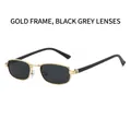 Retro small square sunglasses with gold metal frame and dark grey lenses for women - Gold Frame Black Grey