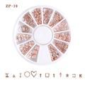 Macro shot of rose gold alloy nail art studs in 12-grid storage box for manicure design - Rose Gold Geometric Matte Combination(ZP-10)