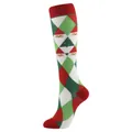 Christmas compression calf socks featuring Santa Claus, Christmas trees and argyle patterns - Argyle Santa Claus