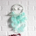 Daisy cloud dream catcher wall hanging with light green feathers and white beads - No Light Version / Light Green