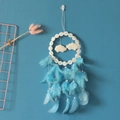 Blue and white cloud dream catcher with soft feathers and delicate floral ring decor - No Light Version / Blue