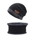Winter thermal knit beanie and neck warmer set with thick fleece lining in black - Kids (48-53cm) / Black (Set)