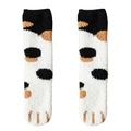 Thick coral fleece cat paw thermal socks in tricolor ginger white and black pattern - White and Black Spots
