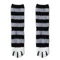 Chaussettes en polaire corail à rayures grises et noires avec motif patte de chat - Rayures Horizontales Noires