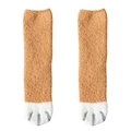 Thick camel coral fleece mid-calf socks with white cat paw pattern and claw detail - Turmeric
