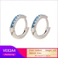 Detail showing 13mm blue micro-pave crystal rhodium-plated brass hoop earrings VE82 - Rhodium Blue Turquoise