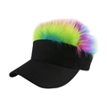 Visiera parasole nera con parrucca colorata arcobaleno per feste e occasioni divertenti - Regolabile 56-60cm / Nero