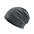 Detailed view of dark grey knitted beanie with thick checkered weave texture - Adjustable / Gray