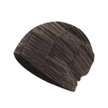 Detailed view of thick knit beanie featuring textured brown and grey woven patterns - Adjustable / Khaki