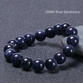 Bracciale di perline in pietra arenaria blu da 12mm con effetto stellato e chiusura argento - 12mm / Blu Stellato