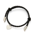 Minimalist black braided PU cord bracelet featuring a polished silver heart charm on white background - Black