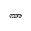 Close-up of black and white enamel pin with liquid drip effect CURSED lettering design - Cursed Lettering Style (C1359-5)