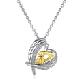 Collar de alas de corazón de plata con manos doradas y circonitas brillantes - Bicolor (Oro y Plata)
