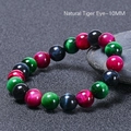 Multi-colored 10mm natural tiger eye stone bracelet with vibrant pink and green beads - Natural Tiger Eye (10mm)
