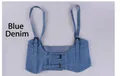 Blue denim elastic corset belt with adjustable front metal buckles and shoulder straps - Blue Denim (70cm)
