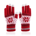 Red winter touch screen knit gloves with white Nordic snowflake pattern and fleece lining - Jujube Red Snowflake Style