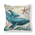 Nautical peach skin cushion cover with blue whales and vintage world map design - Whale Map