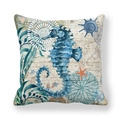 Vintage ocean peach skin pillowcase with blue seahorse and starfish on nautical map - Blue Seahorse