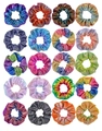 Detailed grid showing 20 colors of metallic laser fabric hair scrunchies with shiny texture - Multicolor Mixed
