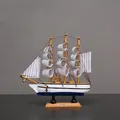 Modèle de voilier blanc de 20cm en bois avec coque bleue et voiles en tissu rayé - 20cm Blanc