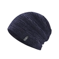 Detail of navy blue chenille knitted beanie showing thick velvet texture and brand tag - One Size / Chenille Navy Blue