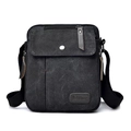 Borsa a tracolla da uomo nera in tela con scomparti multipli e cinturino in nylon - Nero