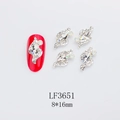 Detail of 8x16mm horse eye nail art crystal with silver base on red manicure - Crystal White (LF3651)